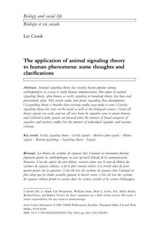 The Application of Animal Signaling Theory to Human Phenomena: Some Thoughts and Clari®Cations