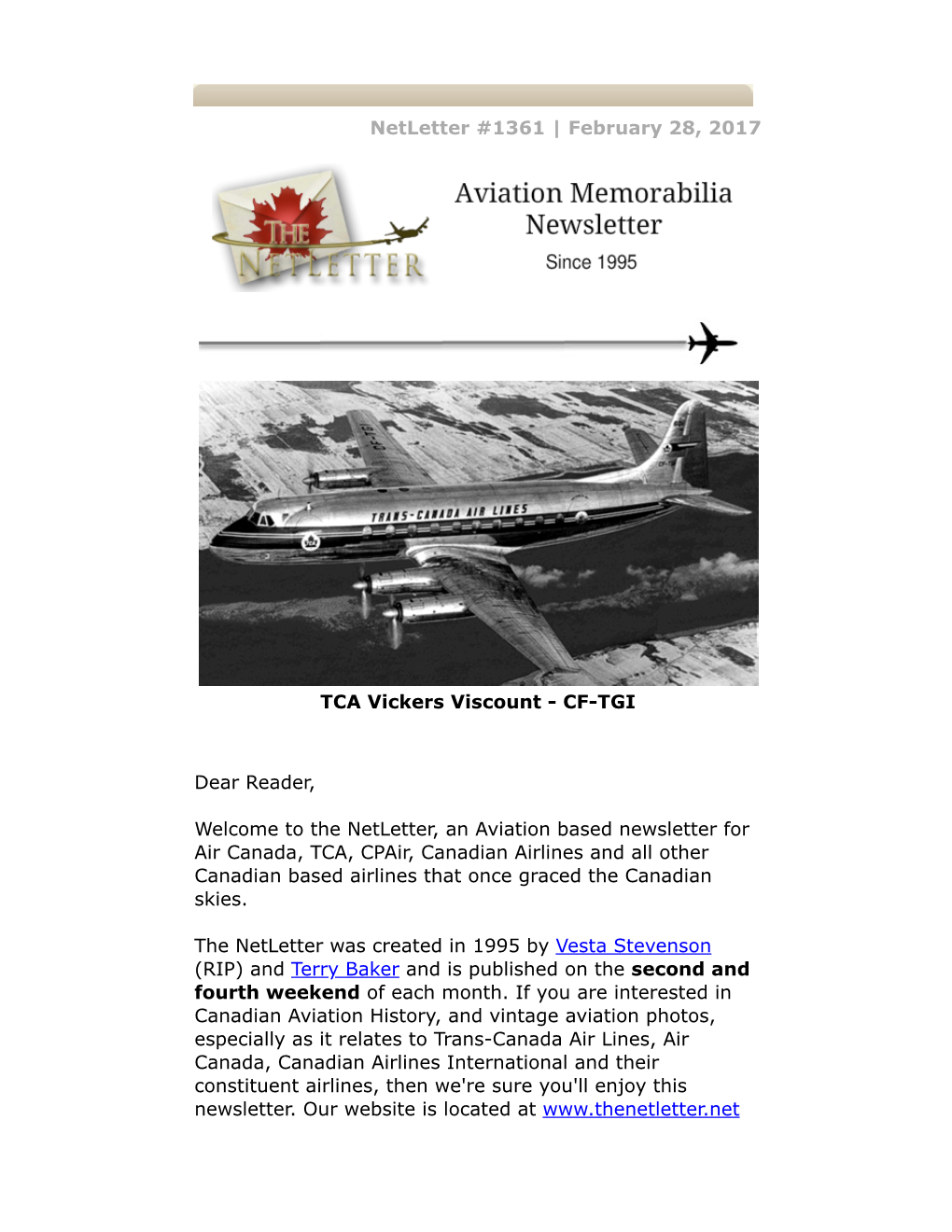Netletter #1361 | February 28, 2017 TCA Vickers Viscount