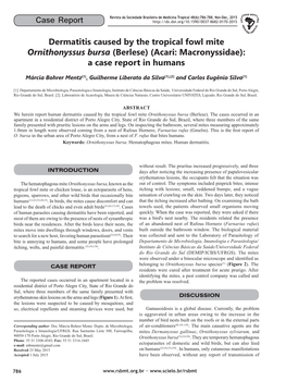 Dermatitis Caused by the Tropical Fowl Mite Ornithonyssus Bursa (Berlese)(Acari: Macronyssidae): a Case Report in Humans