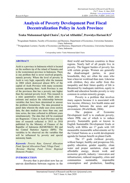 Analysis of Poverty Development Post Fiscal Decentralization Policy in Aceh Province