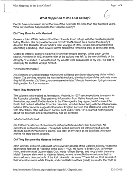 What Happened to the Lost Colony? Page 1 of 4