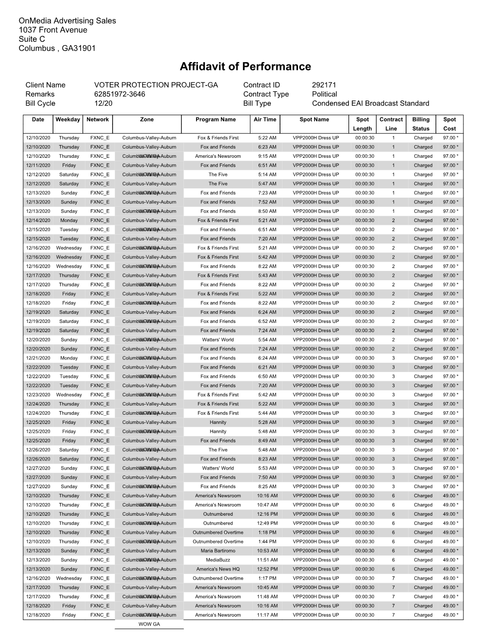 Affidavit of Performance