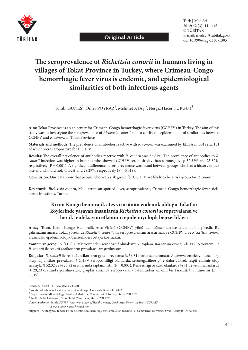 The Seroprevalence of Rickettsia Conorii in Humans Living in Villages