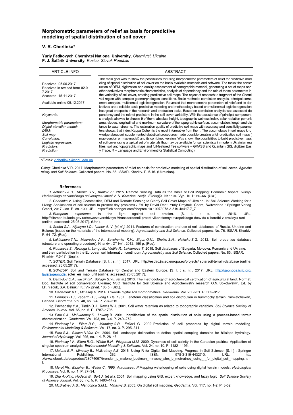 Morphometrіc Parameters of Relіef As Basіs for Predіctіve