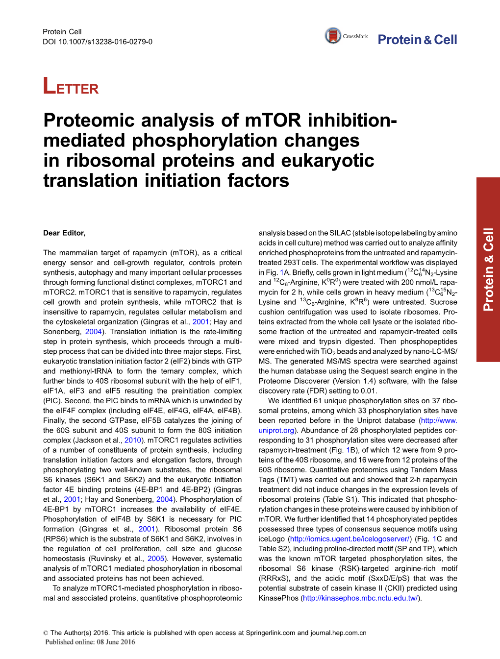 Proteomic Analysis of Mtor Inhibition-Mediated Phosphorylation