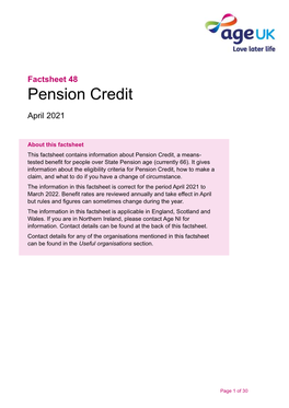 Factsheet 48 Pension Credit