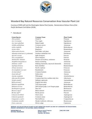 Woodard Bay Natural Resources Conservation Area Vascular Plant List