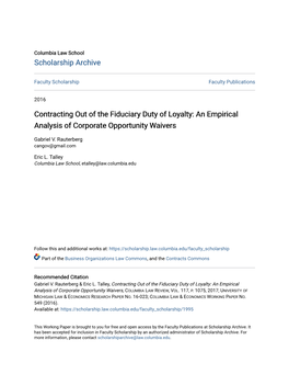 Contracting out of the Fiduciary Duty of Loyalty: an Empirical Analysis of Corporate Opportunity Waivers