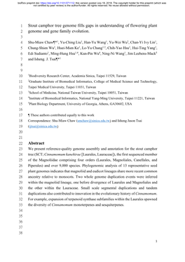 Stout Camphor Tree Genome Fills Gaps in Understanding of Flowering Plant �� Genome and Gene Family Evolution