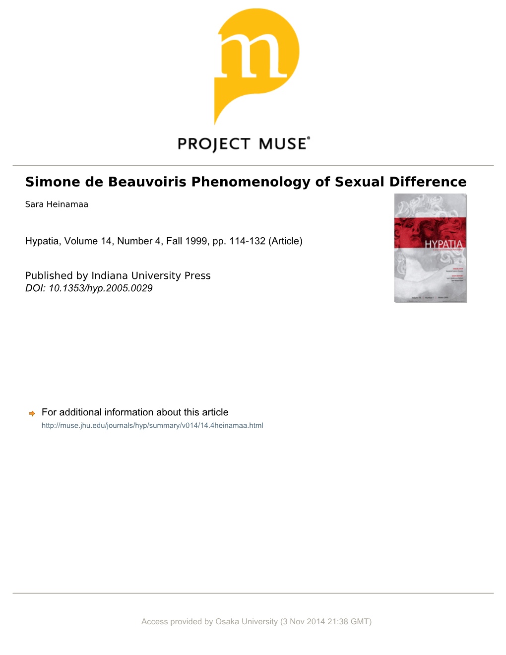 Simone De Beauvoir's Phenomenology of Sexual Difference