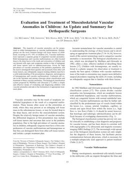 Evaluation and Treatment of Musculoskeletal Vascular Anomalies in Children: an Update and Summary for Orthopaedic Surgeons