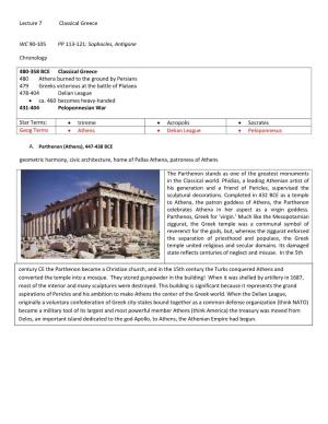 Sophocles, Antigone Chronology 480-358 BCE Classical Greece 480