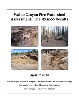 Waldo Canyon Fire Watershed Assessment: the WARSSS Results