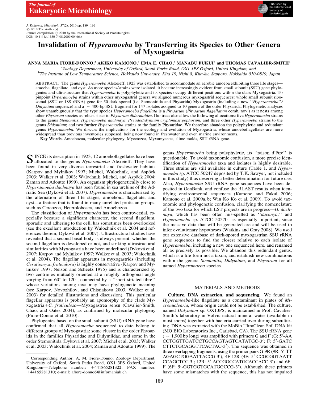 Eukaryotic Microbiology Protistologists