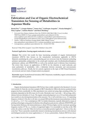 Fabrication and Use of Organic Electrochemical Transistors for Sensing of Metabolites in Aqueous Media