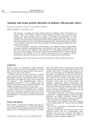 Anaemia and Serum Protein Alteration in Patients with Pressure Ulcers
