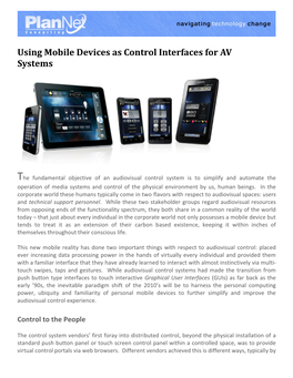 Using Mobile Devices As Control Interfaces for AV Systems