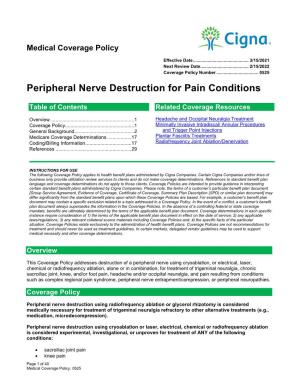 Peripheral Nerve Destruction for Pain Conditions (0525)