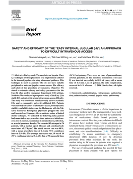 Safety and Efficacy of the ``Easy Internal Jugular (IJ)