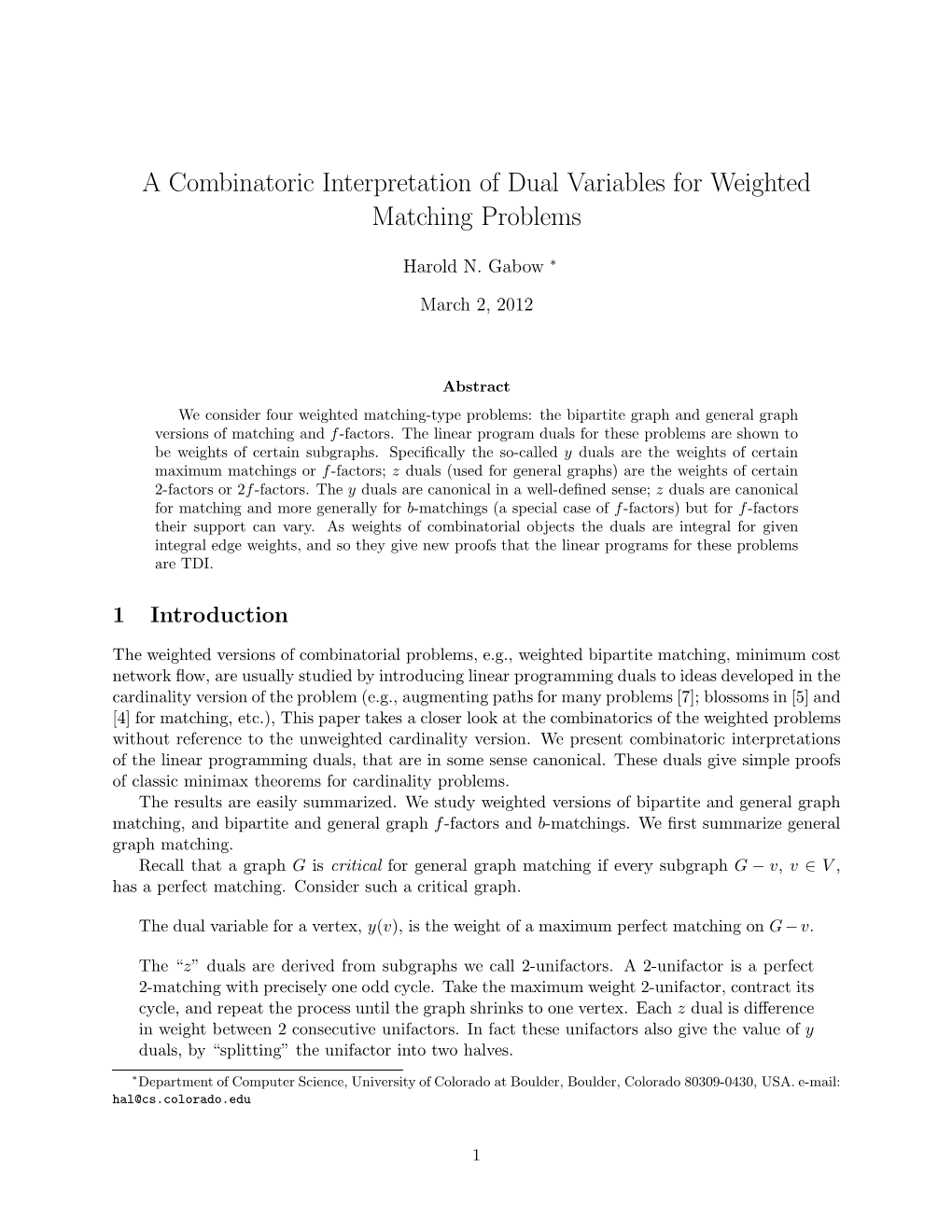 A Combinatoric Interpretation of Dual Variables for Weighted Matching Problems