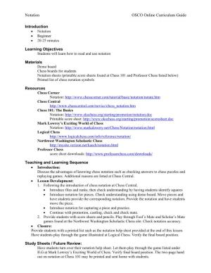 Notation OSCO Online Curriculum Guide