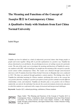 The Meaning and Functions of the Concept of Yuanfen 缘分 in Contemporary China: a Qualitative Study with Students from East China Normal University