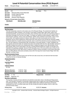 PCA) Report Name Mosquito Range Site Code S.USCOHP*375