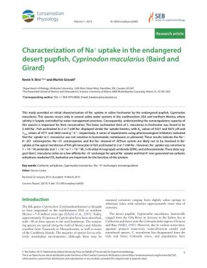 Characterization of Na+ Uptake in the Endangered Desert Pupfish,Cyprinodon Macularius (Baird and Girard)