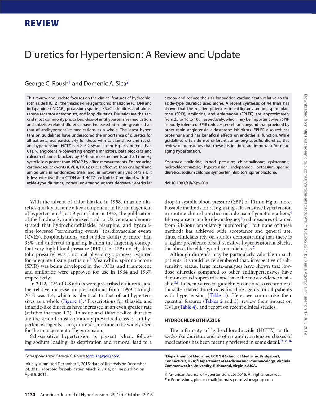 3. Diuretics for Hypertension-A Review and Update