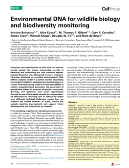 Environmental DNA for Wildlife Biology and Biodiversity Monitoring
