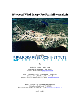 Wekweeti Wind Energy Pre‐Feasibility Analysis Summary