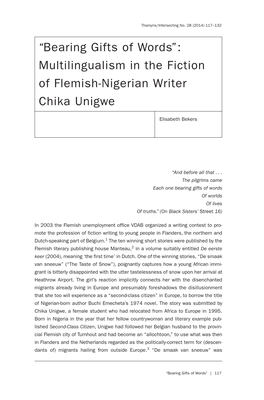 Multilingualism in the Fiction of Flemish-Nigerian Writer Chika Unigwe