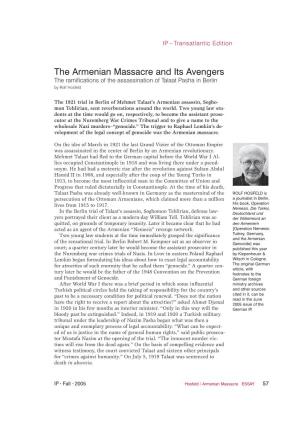 The Armenian Massacre and Its Avengers the Ramifications of the Assassination of Talaat Pasha in Berlin by Rolf Hosfeld