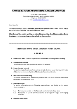 Agenda to Notify the Clerk of Matters for Inclusion on the Agenda for the Next Meeting