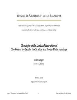 Theologies of the Land and State of Israel: the Role of the Secular In
