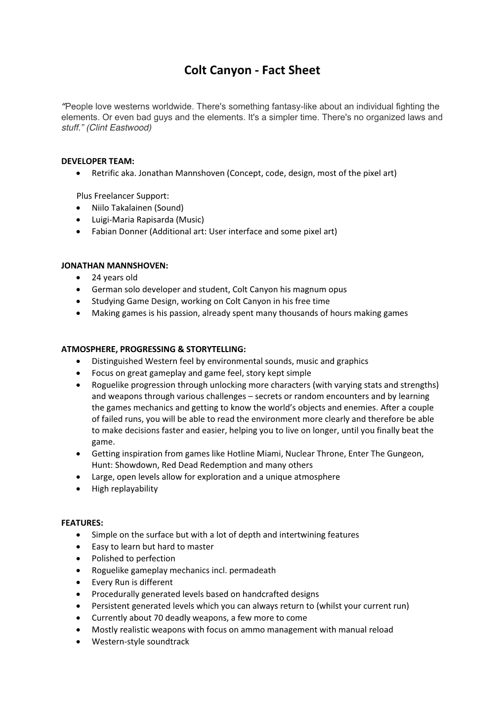 Colt Canyon - Fact Sheet