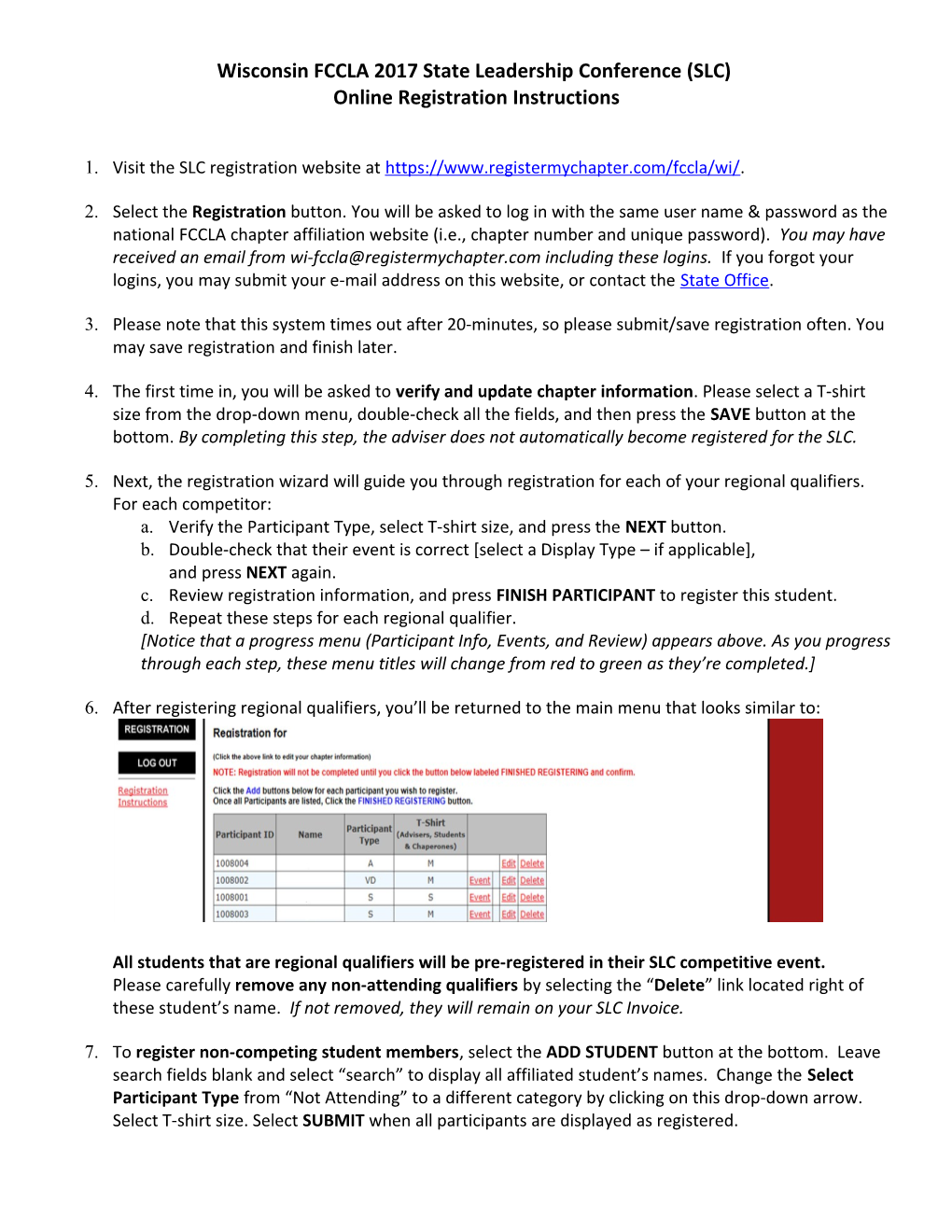 WI FCCLA 2017 SLC Online Registration Instructions