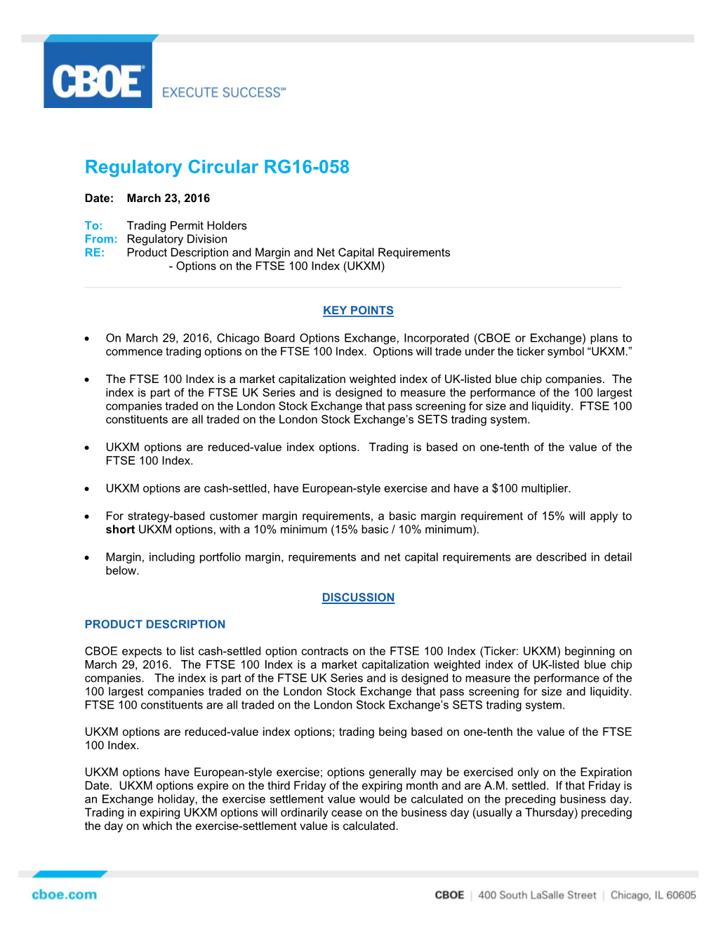 Regulatory Circular RG16-058