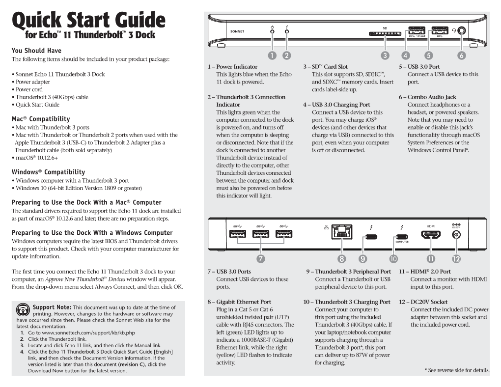 Quick Start Guide for Echo™ 11 Thunderbolt™ 3 Dock