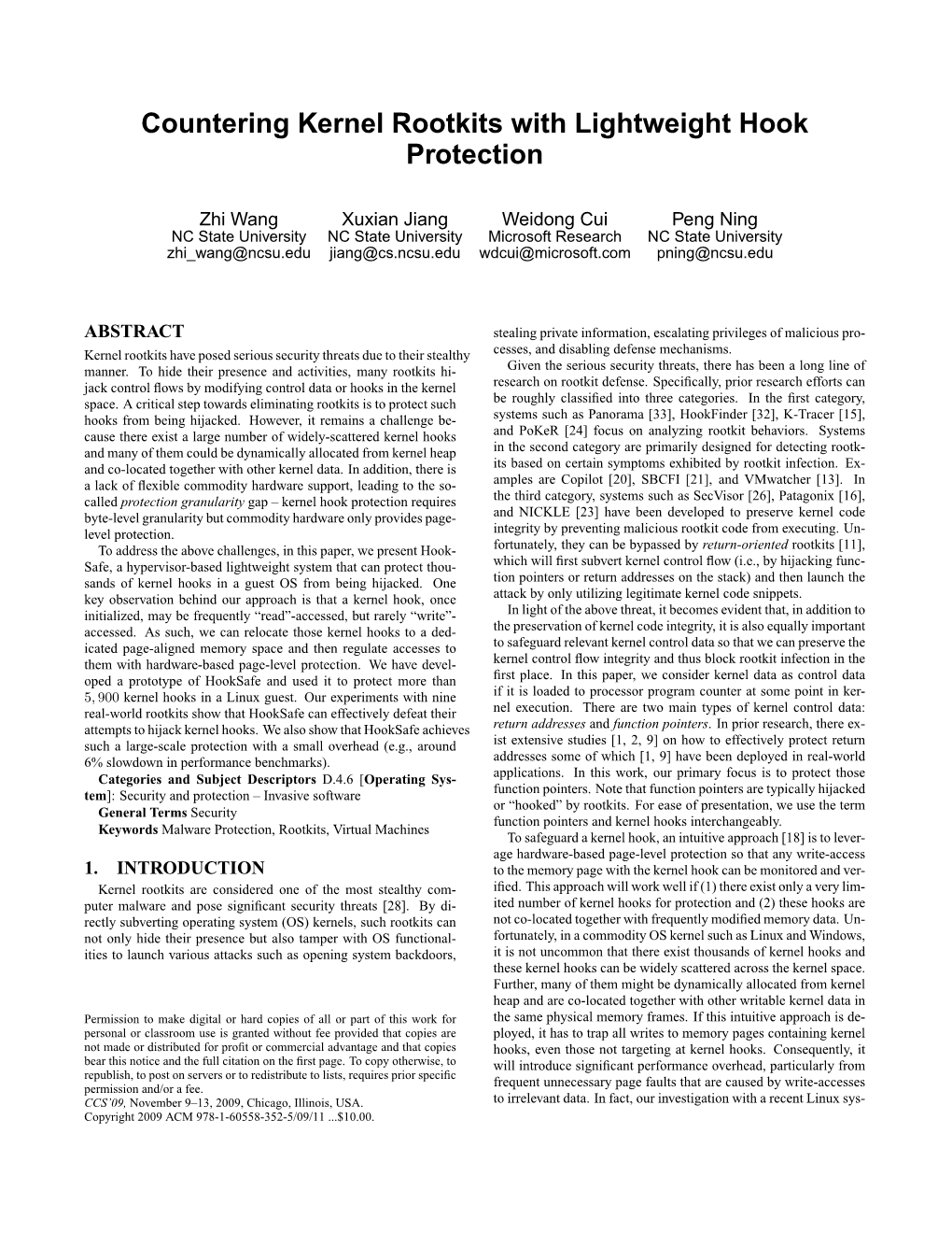 Countering Kernel Rootkits with Lightweight Hook Protection