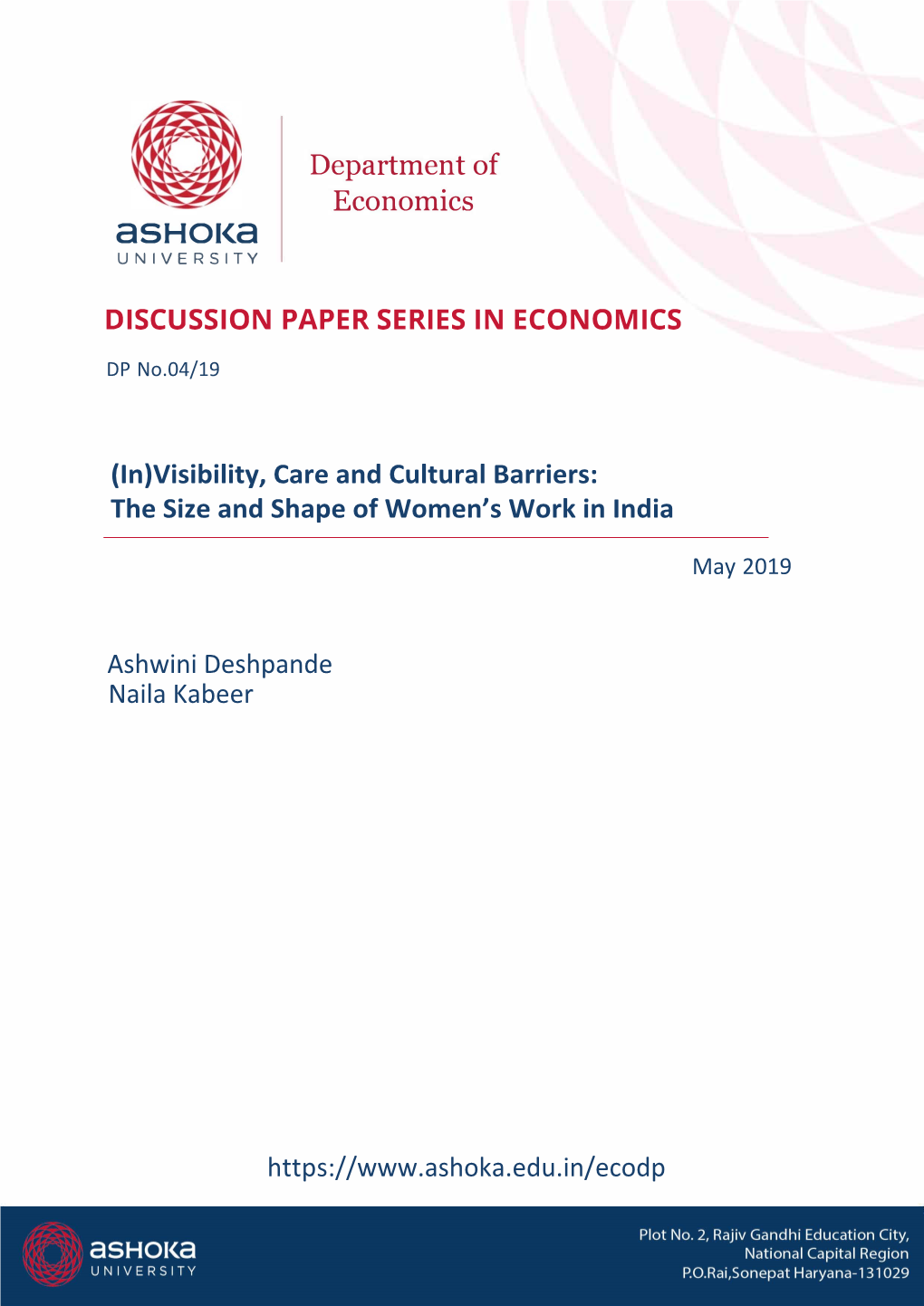 Department of Economics DISCUSSION PAPER SERIES IN