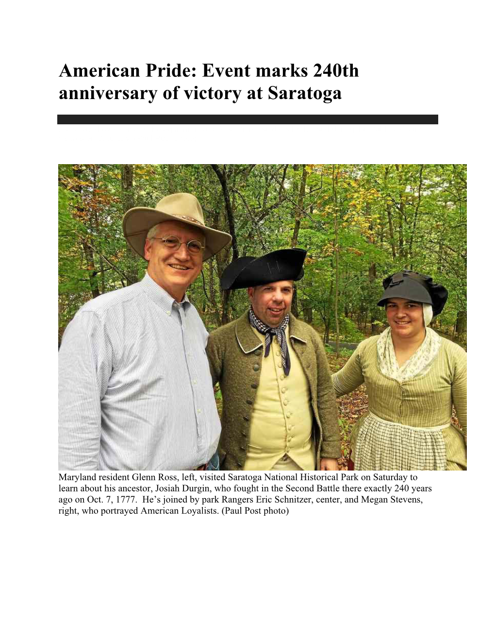 American Pride: Event Marks 240Th Anniversary of Victory at Saratoga