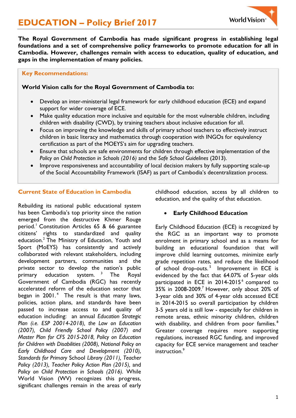 EDUCATION – Policy Brief 2017