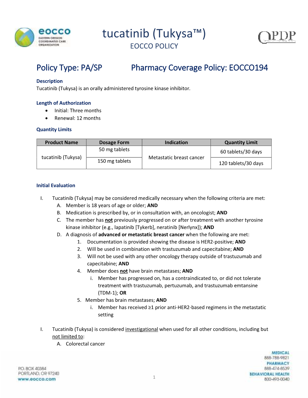 Tucatinib (Tukysa™) EOCCO POLICY