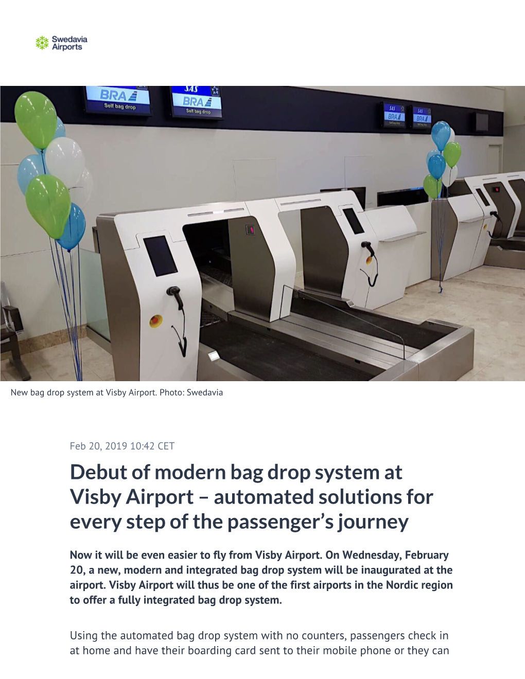 Debut of Modern Bag Drop System at Visby Airport – Automated Solutions for Every Step of the Passenger’S Journey
