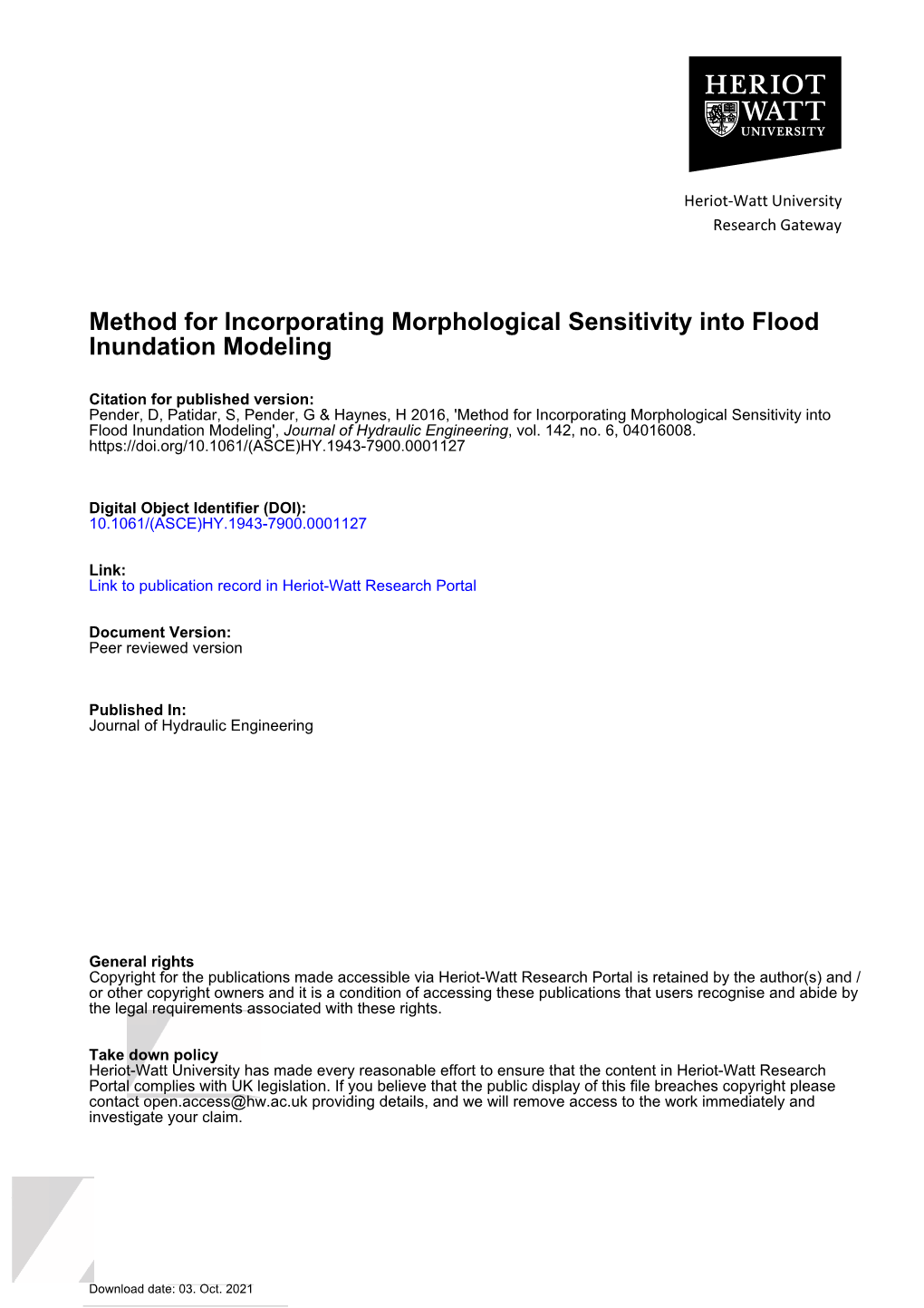 Method for Incorporating Morphological Sensitivity Into Flood Inundation Modeling