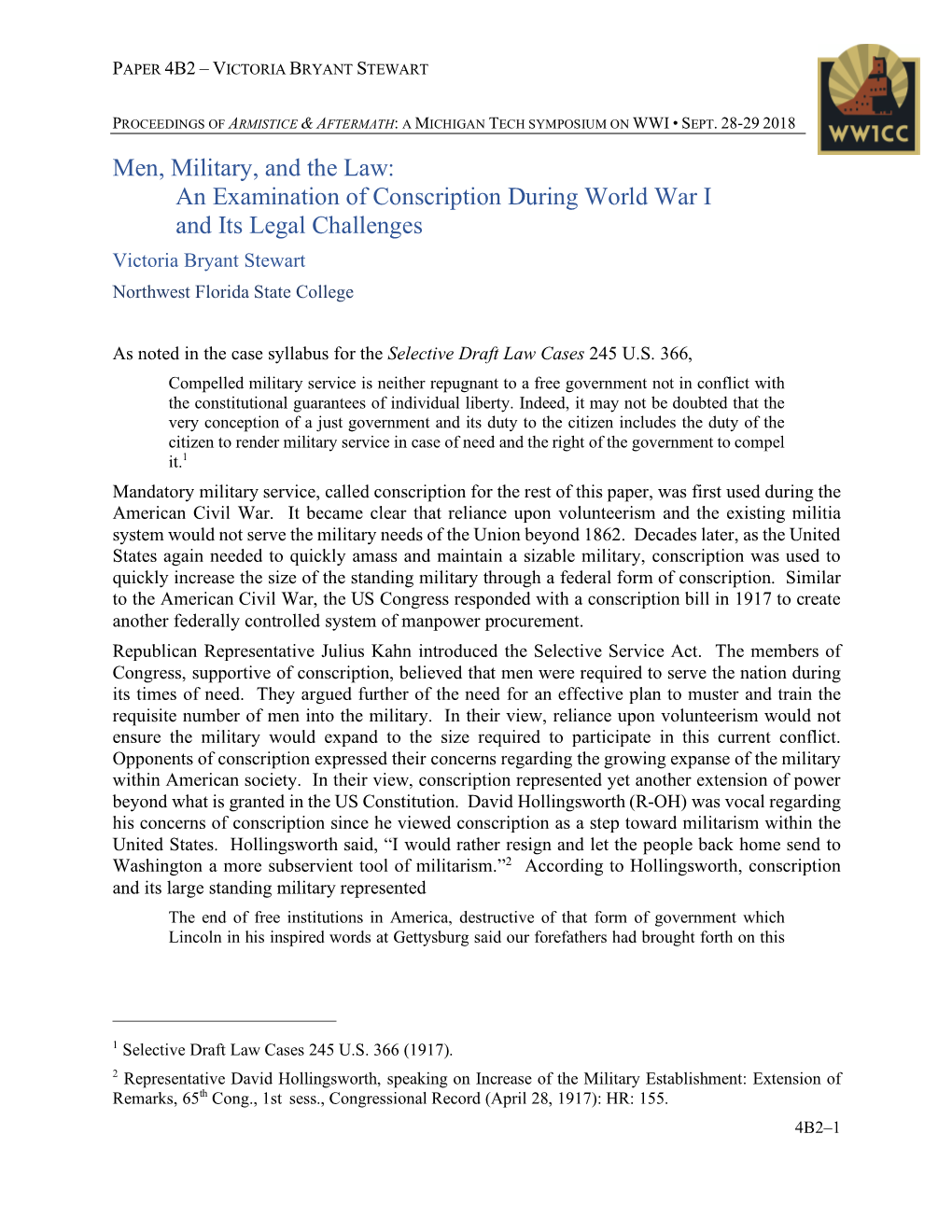 4B2: Men, Military, and the Law: an Examination of Conscription During