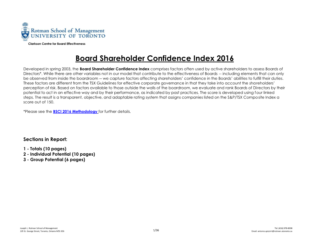 Board Shareholder Confidence Index 2016