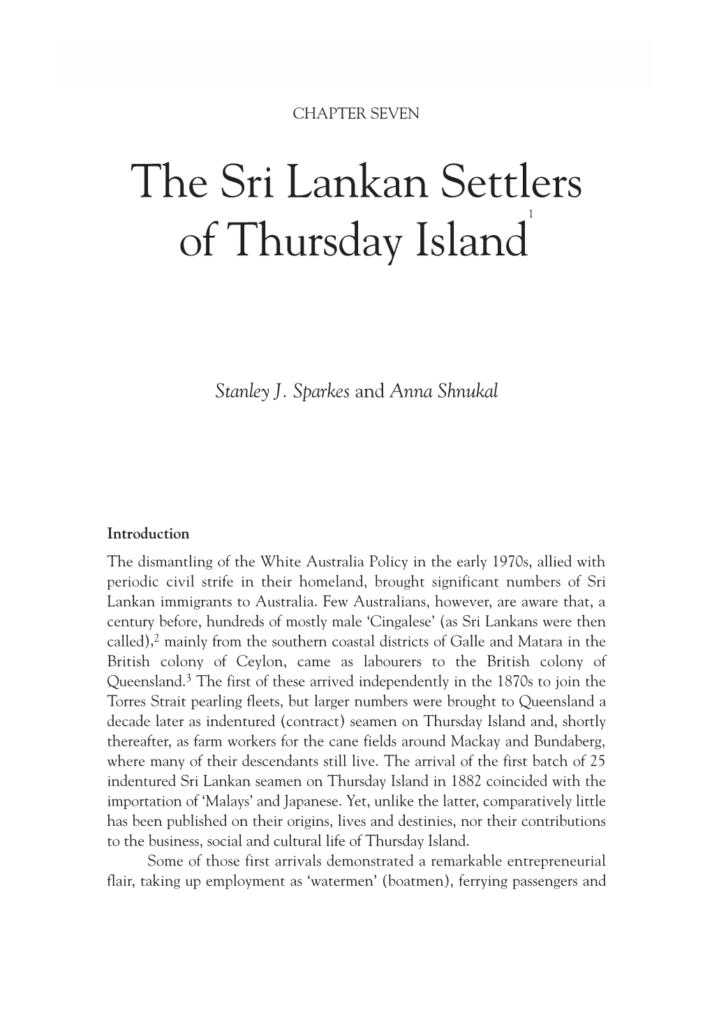 The Sri Lankan Settlers of Thursday Island 163