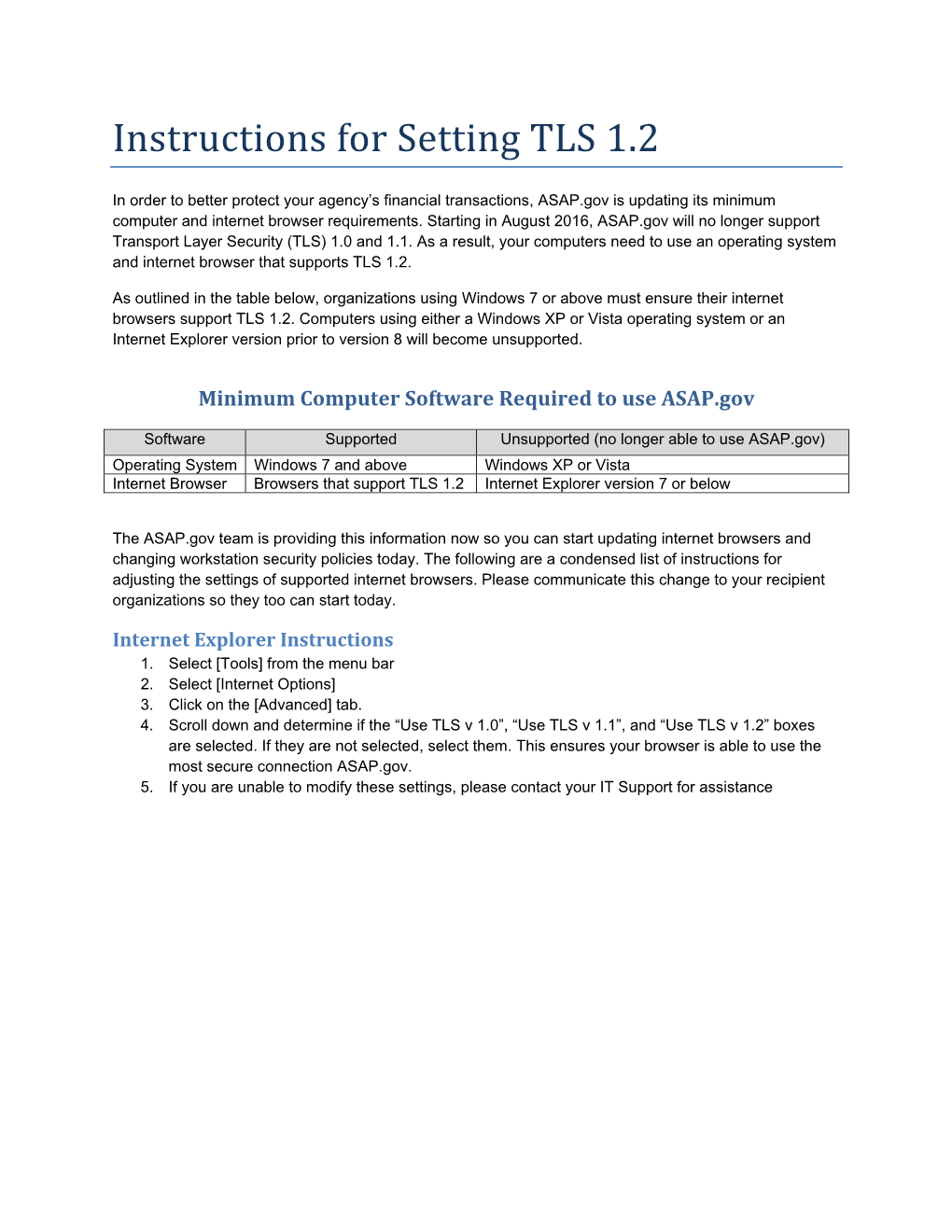 Instructions for Setting TLS 1.2